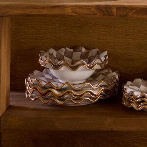Rosy Check Ceramic Fluted Breakfast Bowl – Mocha Check