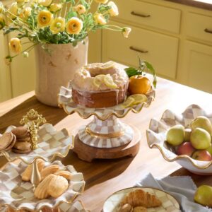 Rosy Check Ceramic Fluted Cake Stand – Mocha Check