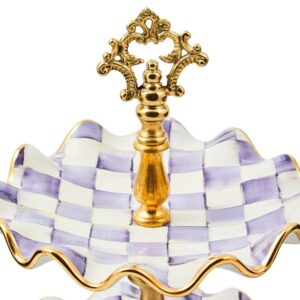Ceramic Sweet Stand – Violet Check, Two Tier