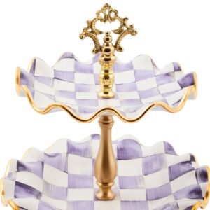 Ceramic Sweet Stand – Violet Check, Three Tier