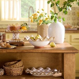 Rosy Check Medium Ceramic Fluted Serving Bowl – Mocha Check