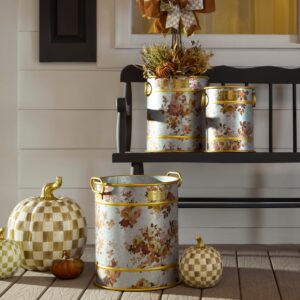 Wild Rose Galvanized Planters, Set of 3