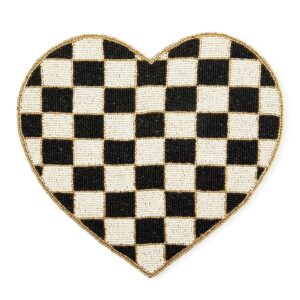 Beaded Check Heart Shaped Placemat – Black and White
