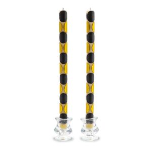 Macrodot Black & Gold Dinner Candles, Set of 2