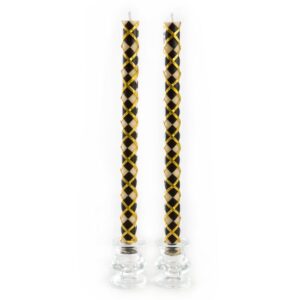 Argyle Black & Gold Dinner Candles, Set of 2