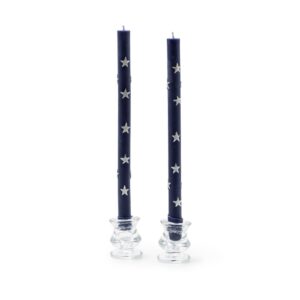 Star Navy & Pearl Dinner Candles, Set of 2