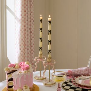 Pink Bow Dinner Candles, Set of 2 – Black