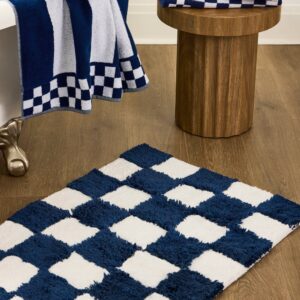 Checkerboard Black Bath Rug – Navy