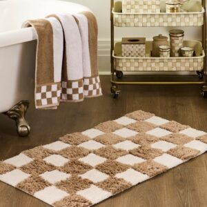 Checkerboard Black Bath Rug – Taupe
