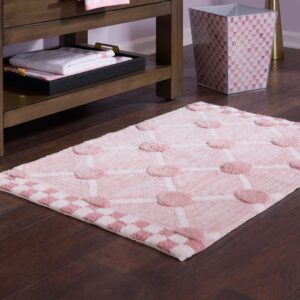 Grey Lattice & Dot Bath Rug – Pink