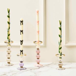 Check Glass Candlestick – Rosy Check, Large