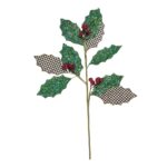 Granny Kitsch Encrusted Holly Spray Stem