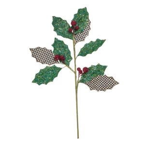 Granny Kitsch Encrusted Holly Spray Stem