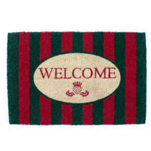 Awning Stripe Red & Green Welcome Entrance Mat