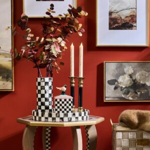 Mocha Check Flameless Dinner Candles, Set of 2