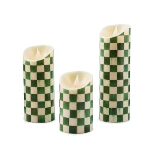 Check Flameless Pillar Candle – Emerald Check, 5″