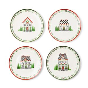 Holly Village Ceramic Dessert Plates, Set of 4