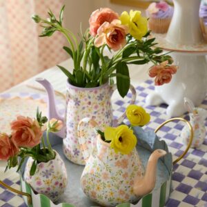 Posie Patch Ceramic Teapot Vases, Set of 2