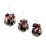 Courtly Plaid Capiz Ball Ornaments, Set of 3