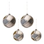 Farmhouse Patchwork Ball Ornaments, Set of 4