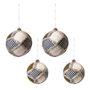 Farmhouse Patchwork Ball Ornaments, Set of 4