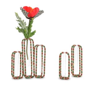 Interlocking Red, Green & Gold Bud Vases, Set of 5