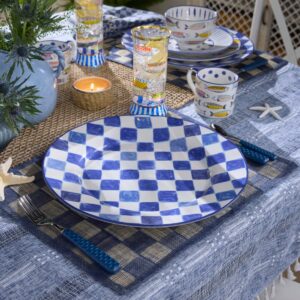 Black Check Round Platter – Indigo