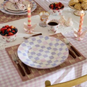 Black Check Round Platter – Lilac