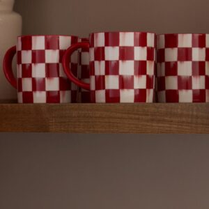 Cherry Check Dinnerware – Cherry Check, Mugs, Set of 4