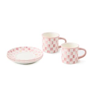 Courtly Check Espresso Cup & Saucer, Set of 2 – Rosy Check