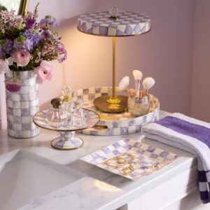 Rosy Check Capiz Round Tray – Violet Check