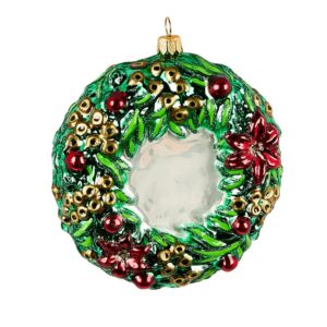 2025 Christmas Holly Wreath Glass Ornament
