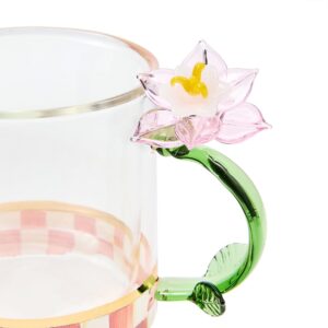 Rosy Check Flower Glass Mug