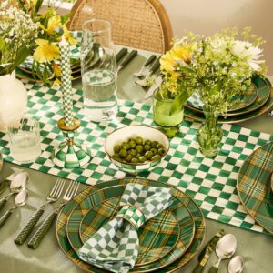 Courtly Check & Stripe Table Runner – Emerald Check