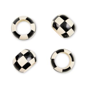Black and White Check Wood Napkin Rings, Set of 4