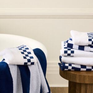 Towel with Check Border – Navy, Bath Towel