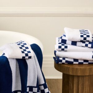 Towel with Check Border – Navy, Hand Towel