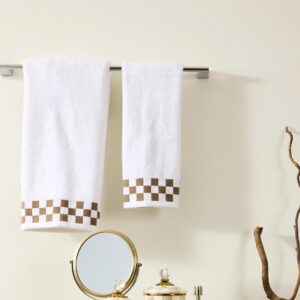 Towel with Check Border – Mocha, Hand Towel