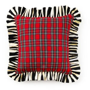 Red Tartan & Stripe Ruffle Pillow