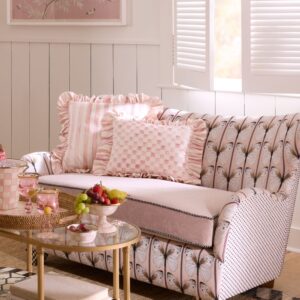 Check Ruffle Pillow – Rosy Check, Square Pillow