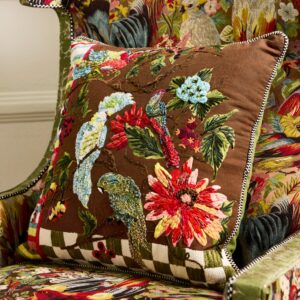 Green Check Birdsong Throw Pillow