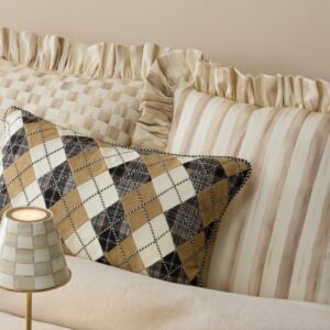 Check Ruffle Pillow – Mocha Stripe, Square Pillow