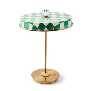 Courtly Check LED Rechargeable Disk Table Lamp – Emerald Check