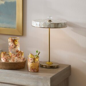 Courtly Check LED Rechargeable Disk Table Lamp – Mocha Check