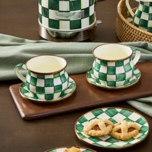 Enamel Teacup & Saucer – Emerald Check, Teacup