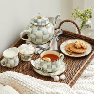 Enamel Teacup & Saucer – Sterling Check, Teacup