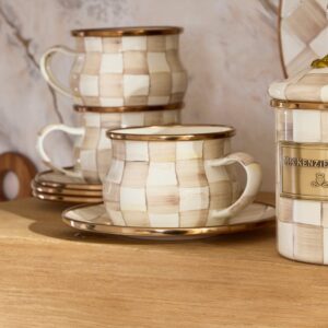 Enamel Teacup & Saucer – Mocha Check, Teacup