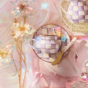 Enamel Teacup & Saucer – Violet Check, Teacup