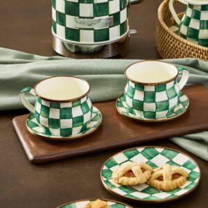 Enamel Teacup & Saucer – Emerald Check, Saucer