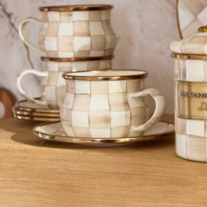 Enamel Teacup & Saucer – Mocha Check, Saucer